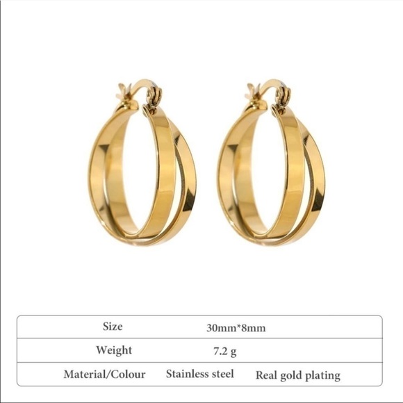 New Classic Round Double Hoop Earrings - Picture 5 of 9